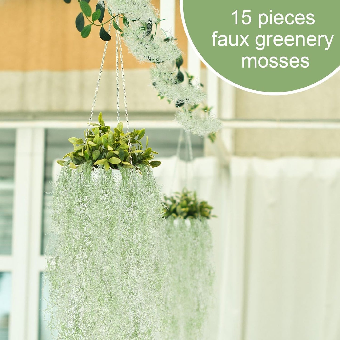15 Pcs Spanish Moss Faux Hanging Moss Garland Fake Greenery Artificial Decor for Crafts(43 Inch,Green)