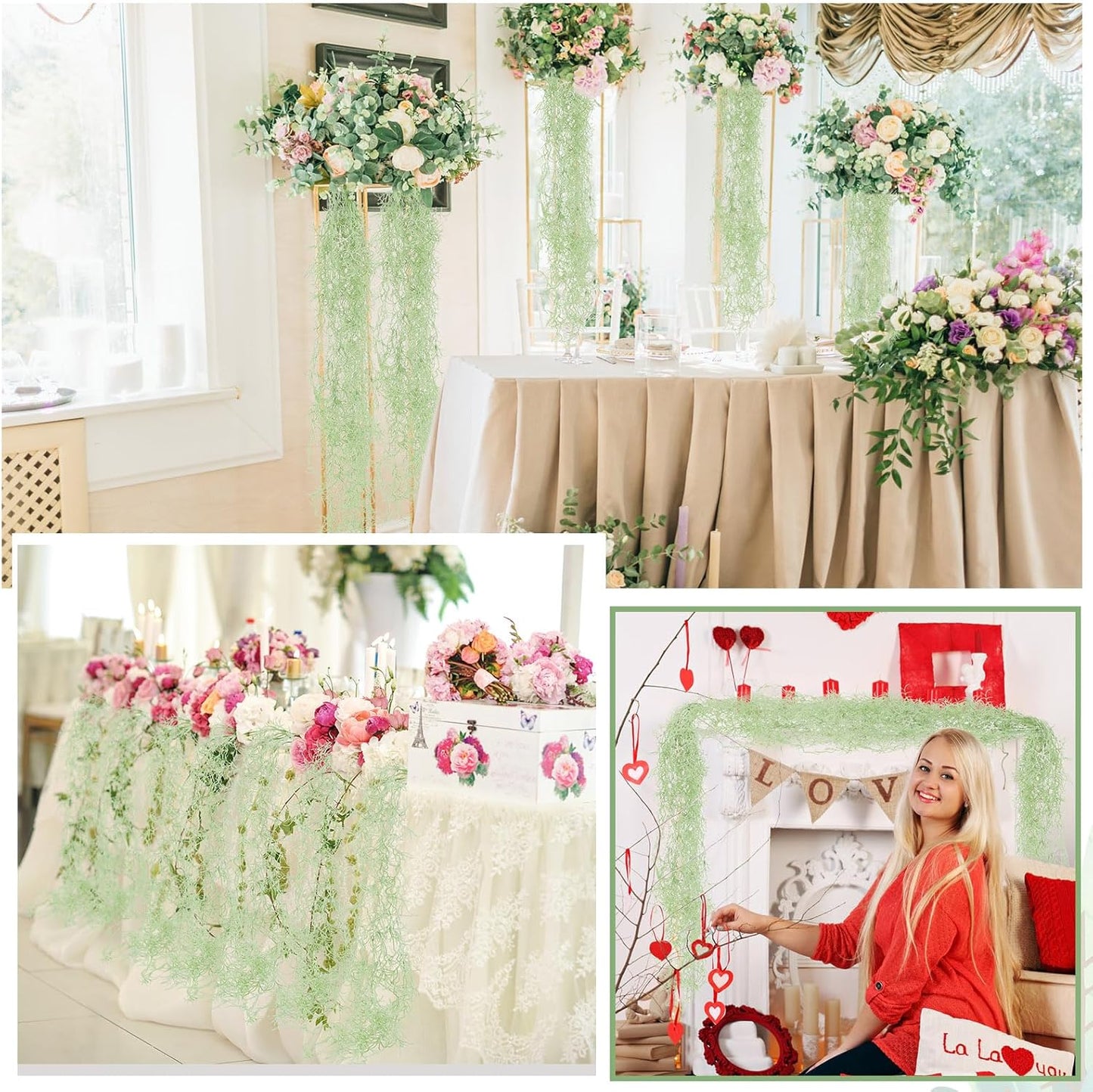15 Pcs Spanish Moss Faux Hanging Moss Garland Fake Greenery Artificial Decor for Crafts(43 Inch,Green)