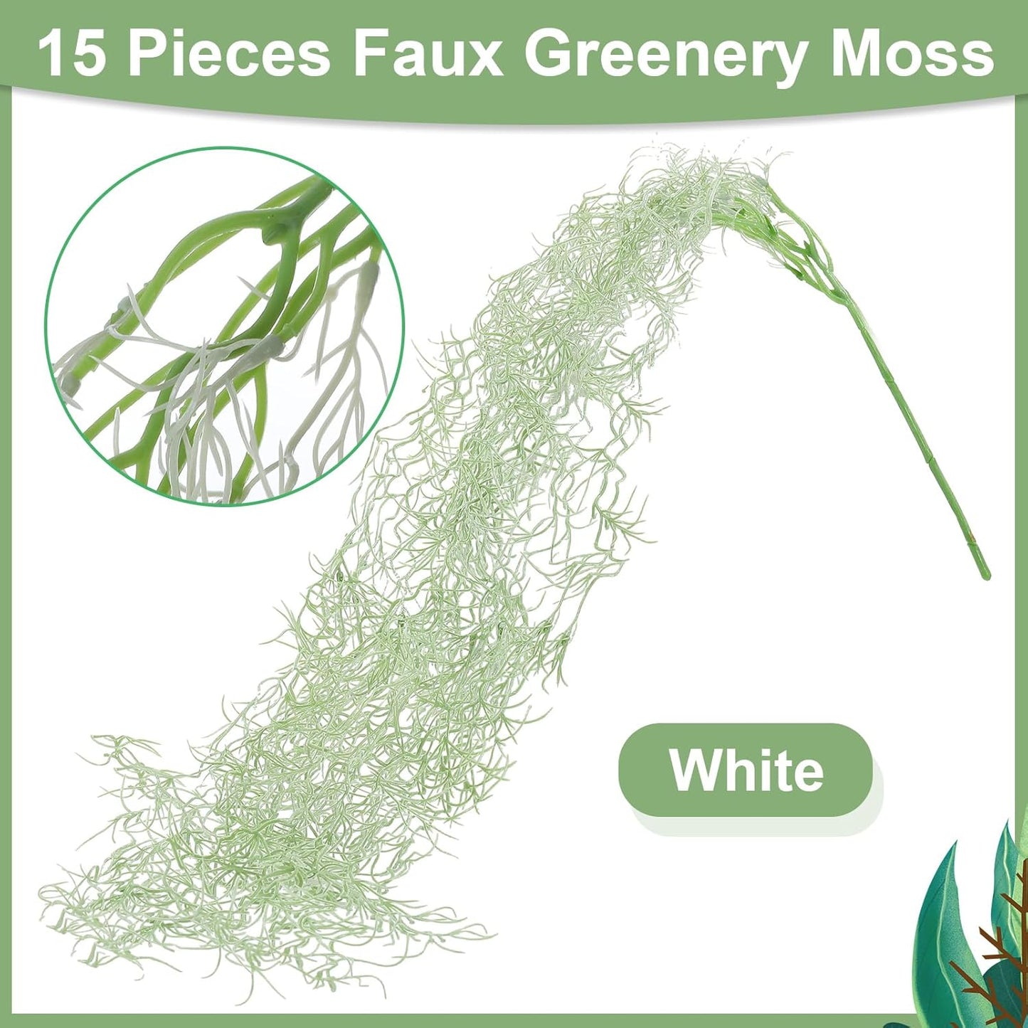 15 Pcs Spanish Moss Faux Hanging Moss Garland Fake Greenery Artificial Decor for Crafts(43 Inch,Green)