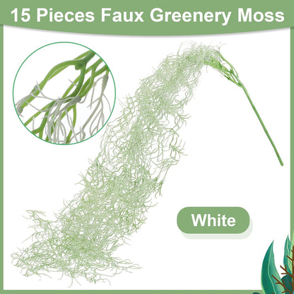 15 Pcs Spanish Moss Faux Hanging Moss Garland Fake Greenery Artificial Decor for Crafts(43 Inch,Green)