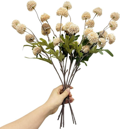 20.5“Silk Flowers with Stems Plastic Flower,Chrysanthemum Flowers Artificial Dandelion,Faux Flower Stems for Wedding Outdoors Party Garden Home Decor (6, Beige)