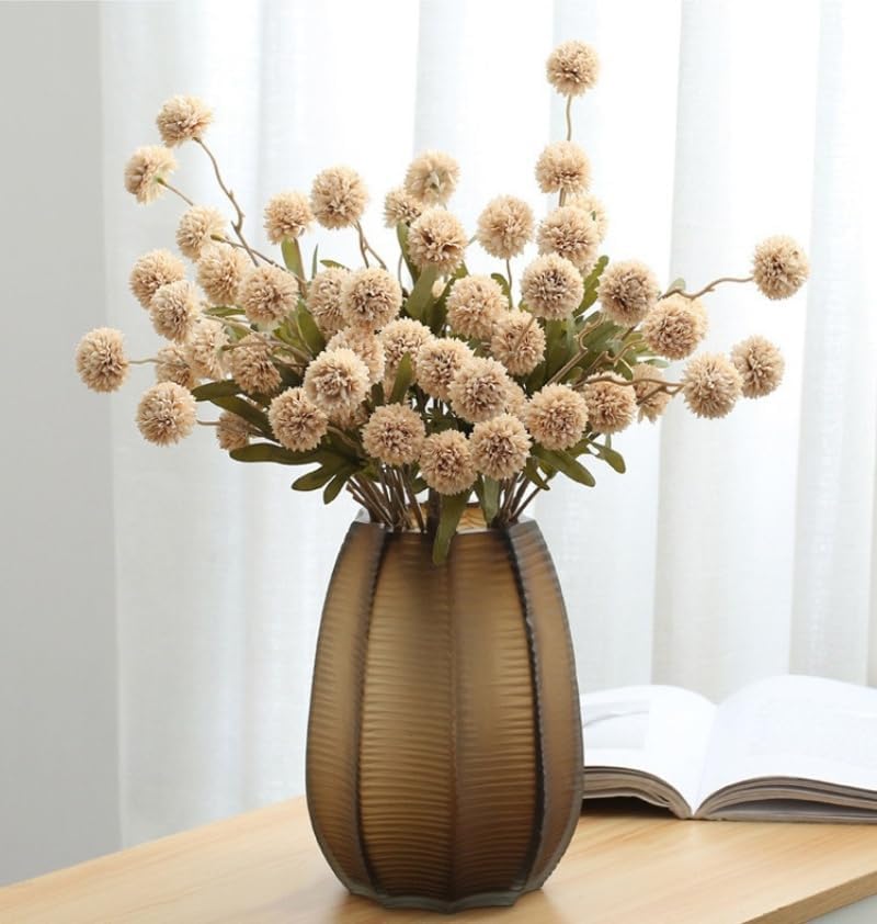 20.5“Silk Flowers with Stems Plastic Flower,Chrysanthemum Flowers Artificial Dandelion,Faux Flower Stems for Wedding Outdoors Party Garden Home Decor (6, Beige)