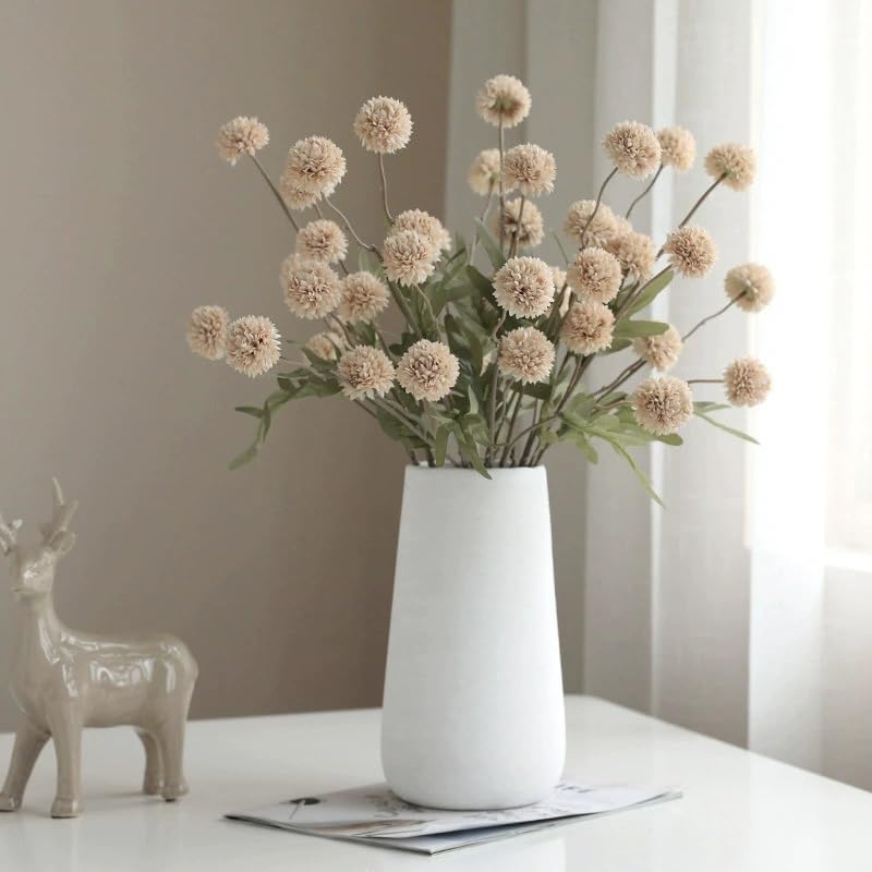 20.5“Silk Flowers with Stems Plastic Flower,Chrysanthemum Flowers Artificial Dandelion,Faux Flower Stems for Wedding Outdoors Party Garden Home Decor (6, Beige)