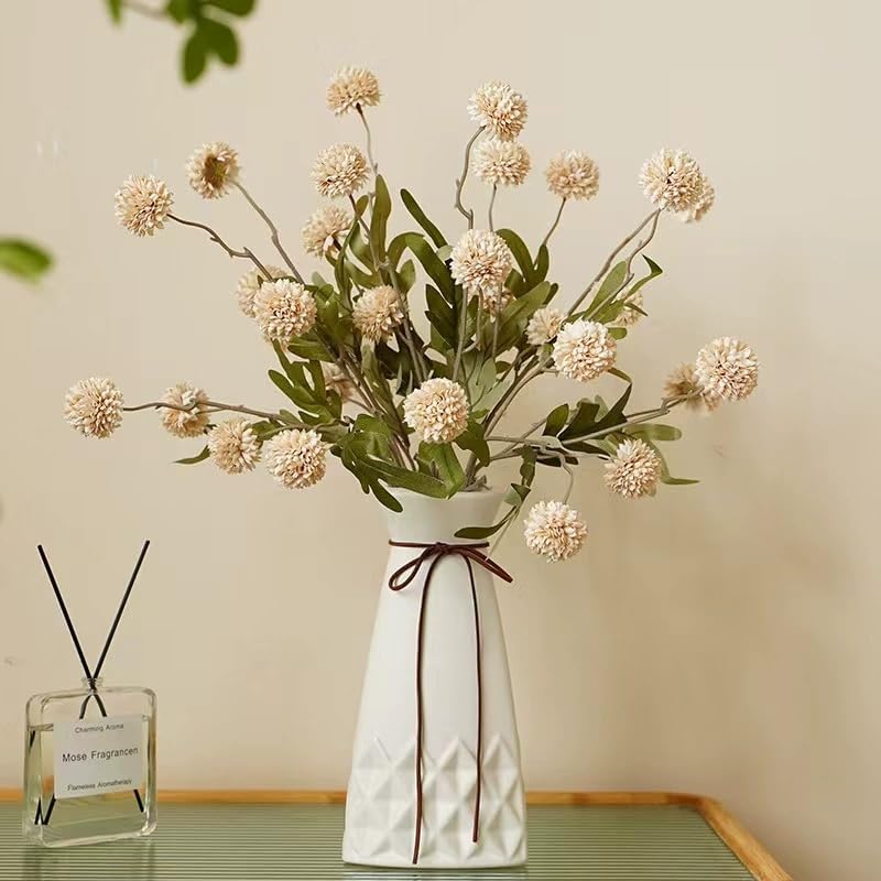 20.5“Silk Flowers with Stems Plastic Flower,Chrysanthemum Flowers Artificial Dandelion,Faux Flower Stems for Wedding Outdoors Party Garden Home Decor (6, Beige)