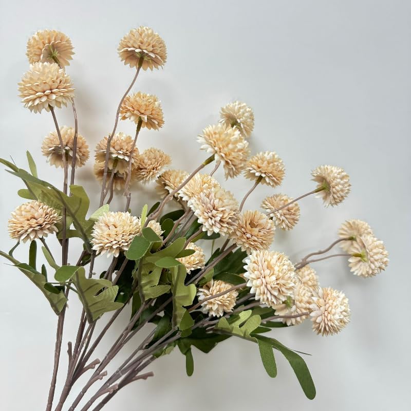 20.5“Silk Flowers with Stems Plastic Flower,Chrysanthemum Flowers Artificial Dandelion,Faux Flower Stems for Wedding Outdoors Party Garden Home Decor (6, Beige)