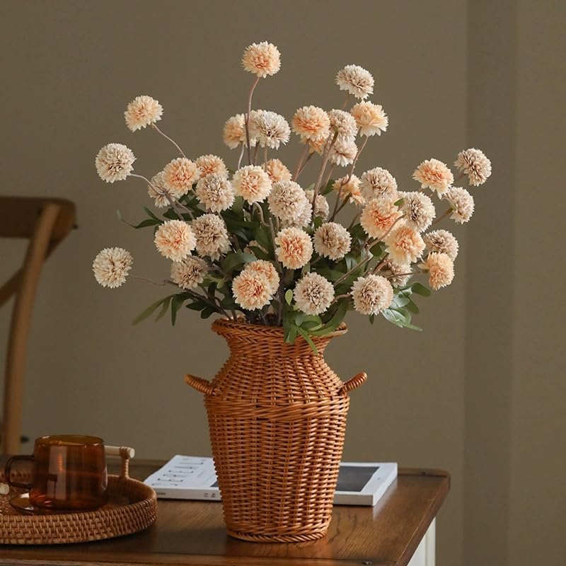 20.5“Silk Flowers with Stems Plastic Flower,Chrysanthemum Flowers Artificial Dandelion,Faux Flower Stems for Wedding Outdoors Party Garden Home Decor (6, Beige)