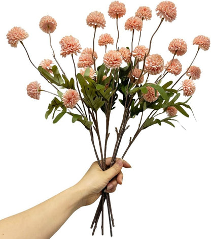 20.5“Silk Flowers with Stems Plastic Flower,Chrysanthemum Flowers Artificial Dandelion,Faux Flower Stems for Wedding Outdoors Party Garden Home Decor (6, Beige)