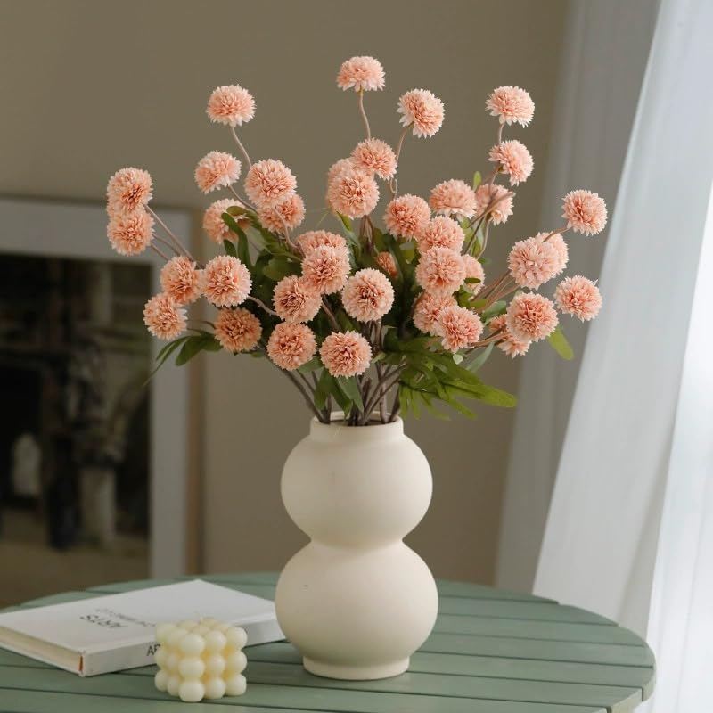 20.5“Silk Flowers with Stems Plastic Flower,Chrysanthemum Flowers Artificial Dandelion,Faux Flower Stems for Wedding Outdoors Party Garden Home Decor (6, Beige)