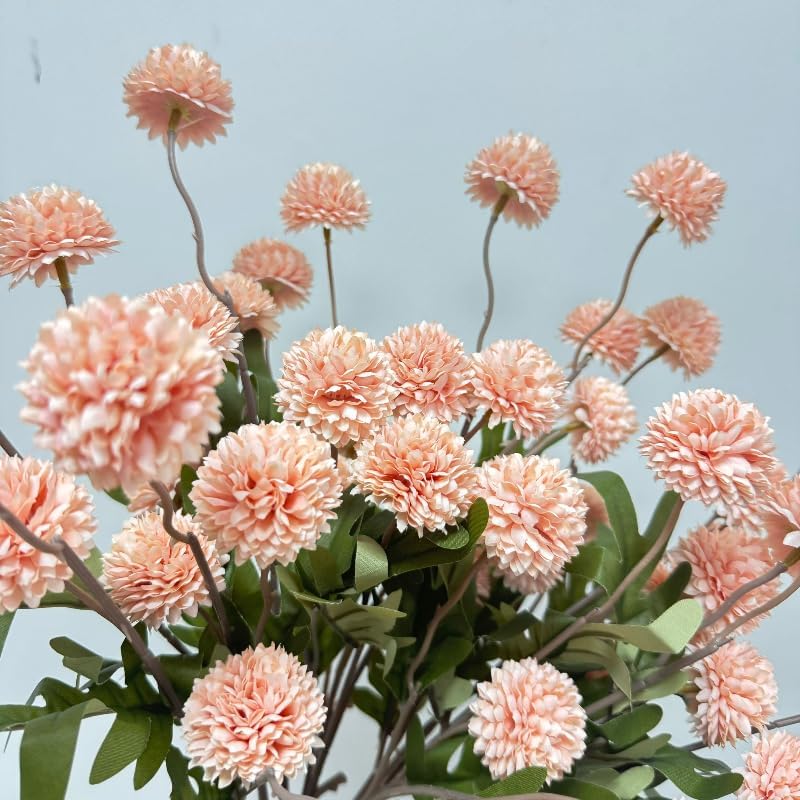 20.5“Silk Flowers with Stems Plastic Flower,Chrysanthemum Flowers Artificial Dandelion,Faux Flower Stems for Wedding Outdoors Party Garden Home Decor (6, Beige)