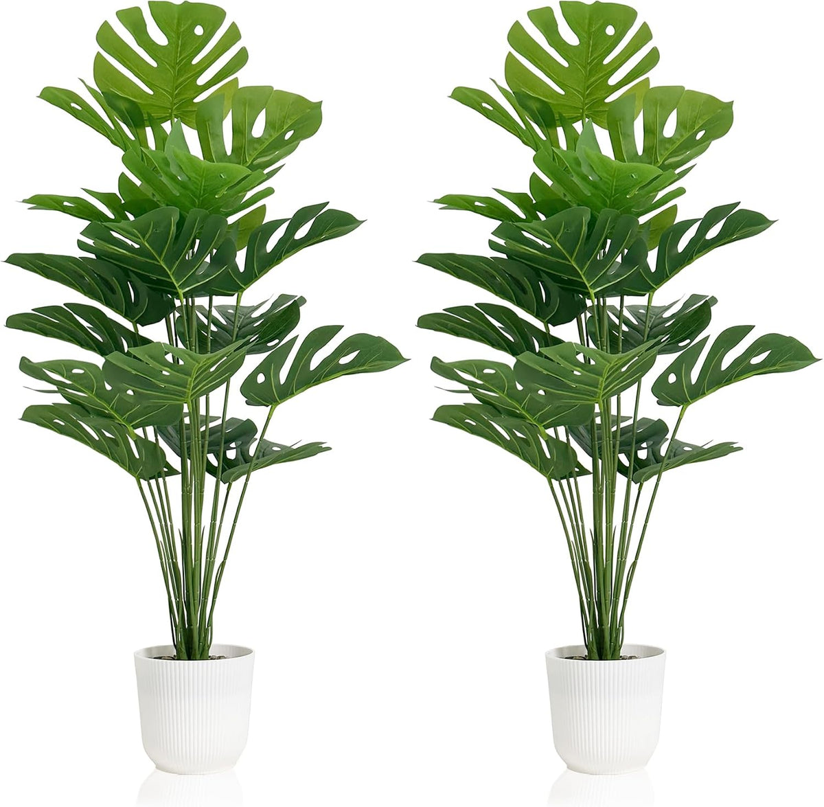 Set of 2 Artificial Monstera Deliciosa Plants in Pots, Fake Tropical Trees with Greenery Leaves Stems, 32 Inch Faux Swiss Cheese Floor Plants for Home Porch, Garden, Office, Store Decor