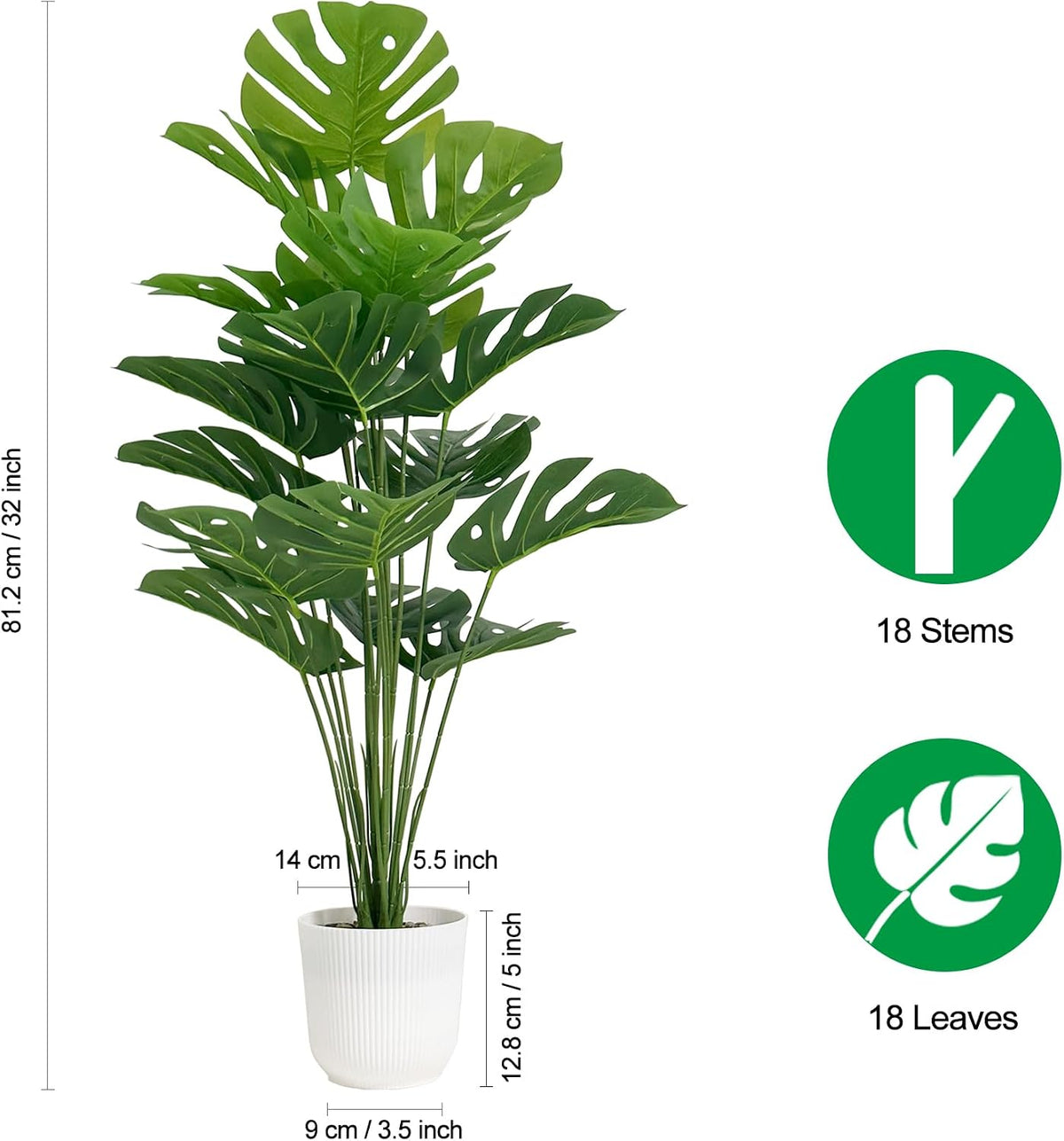 Set of 2 Artificial Monstera Deliciosa Plants in Pots, Fake Tropical Trees with Greenery Leaves Stems, 32 Inch Faux Swiss Cheese Floor Plants for Home Porch, Garden, Office, Store Decor