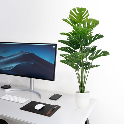Set of 2 Artificial Monstera Deliciosa Plants in Pots, Fake Tropical Trees with Greenery Leaves Stems, 32 Inch Faux Swiss Cheese Floor Plants for Home Porch, Garden, Office, Store Decor