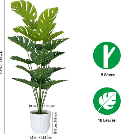 Set of 2 Artificial Monstera Deliciosa Plants in Pots, Fake Tropical Trees with Greenery Leaves Stems, 32 Inch Faux Swiss Cheese Floor Plants for Home Porch, Garden, Office, Store Decor