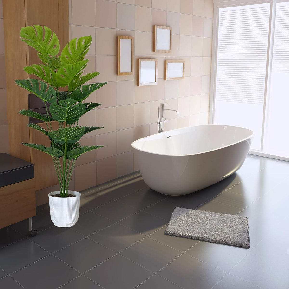 Set of 2 Artificial Monstera Deliciosa Plants in Pots, Fake Tropical Trees with Greenery Leaves Stems, 32 Inch Faux Swiss Cheese Floor Plants for Home Porch, Garden, Office, Store Decor