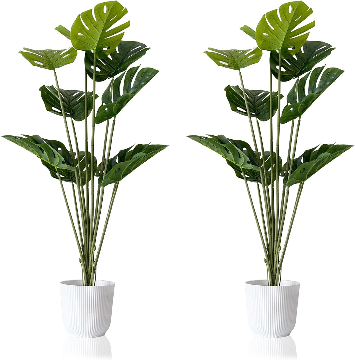 Set of 2 Artificial Monstera Deliciosa Plants in Pots, Fake Tropical Trees with Greenery Leaves Stems, 32 Inch Faux Swiss Cheese Floor Plants for Home Porch, Garden, Office, Store Decor