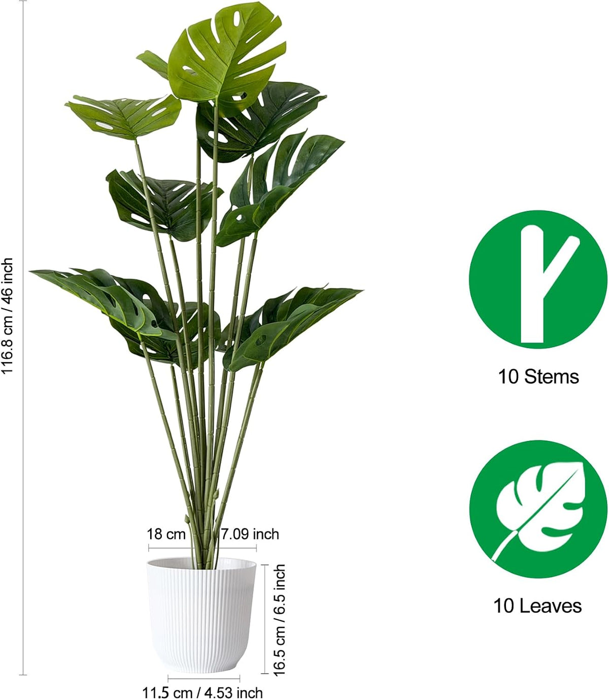 Set of 2 Artificial Monstera Deliciosa Plants in Pots, Fake Tropical Trees with Greenery Leaves Stems, 32 Inch Faux Swiss Cheese Floor Plants for Home Porch, Garden, Office, Store Decor