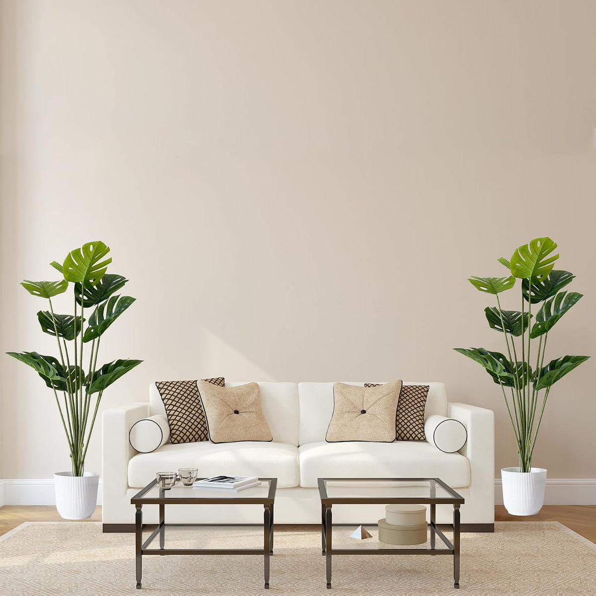 Set of 2 Artificial Monstera Deliciosa Plants in Pots, Fake Tropical Trees with Greenery Leaves Stems, 32 Inch Faux Swiss Cheese Floor Plants for Home Porch, Garden, Office, Store Decor
