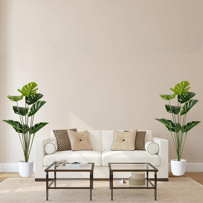 Set of 2 Artificial Monstera Deliciosa Plants in Pots, Fake Tropical Trees with Greenery Leaves Stems, 32 Inch Faux Swiss Cheese Floor Plants for Home Porch, Garden, Office, Store Decor