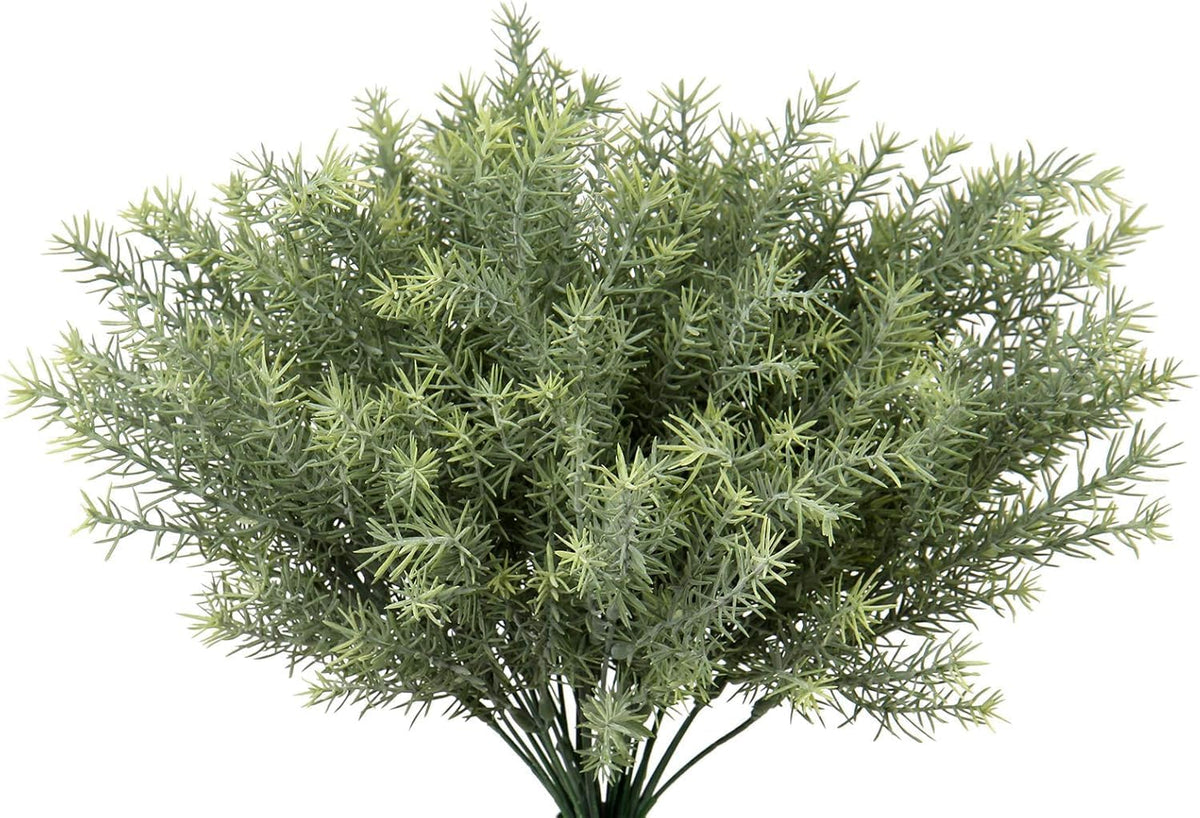 Artificial Rosemary Stems Fake Greenery Plants Faux Bushes Shrubs in Frosted Green for Decor Home Indoor Outdoor Garden 4pcs