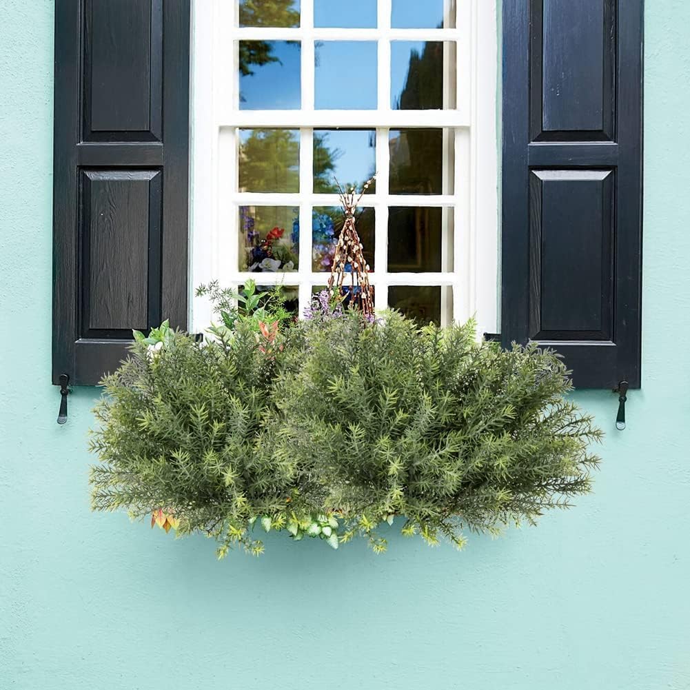 Artificial Rosemary Stems Fake Greenery Plants Faux Bushes Shrubs in Frosted Green for Decor Home Indoor Outdoor Garden 4pcs