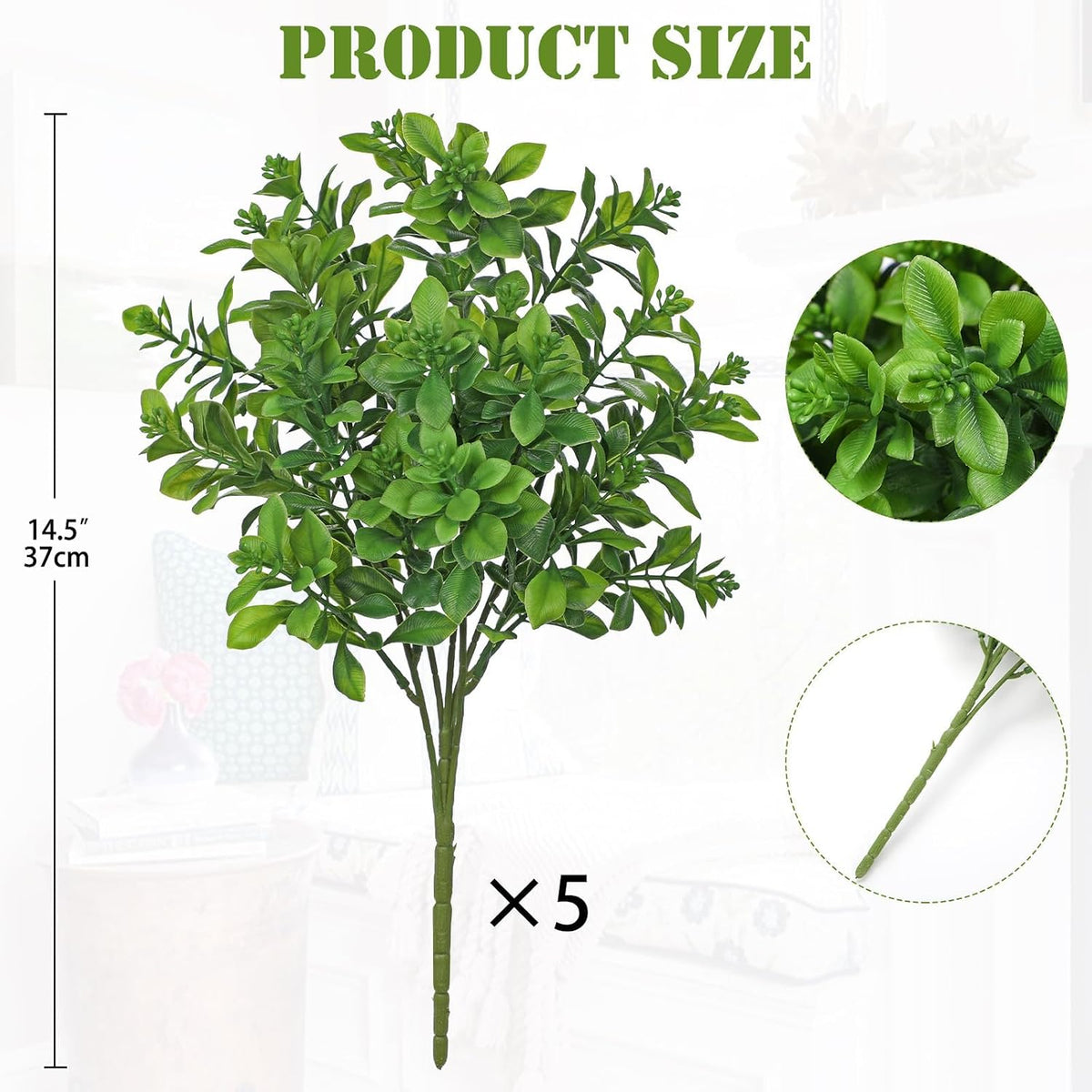 Artificial Rosemary Stems Fake Greenery Plants Faux Bushes Shrubs in Frosted Green for Decor Home Indoor Outdoor Garden 4pcs