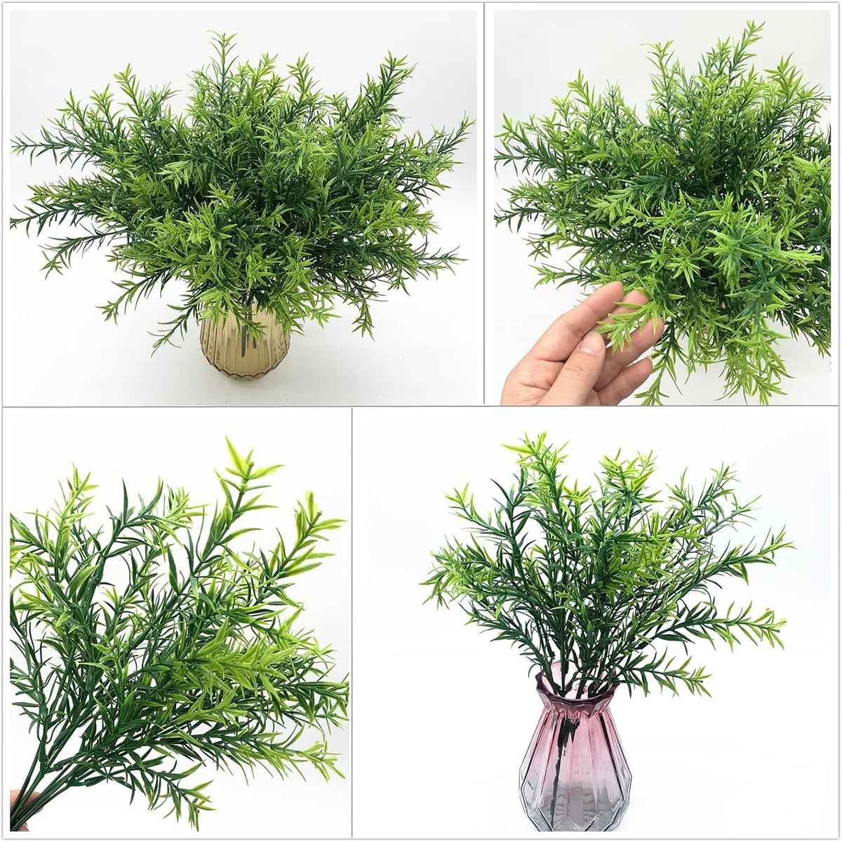 Artificial Plants, Fake Rosemary Shrubs, Faux Fern Stems Plastic Greenery for Indoor Outdoor Decor Home Farmhouse Bushes Garden Grass Porch Patio Wedding Bouquets Vase Filler DIY Decorations