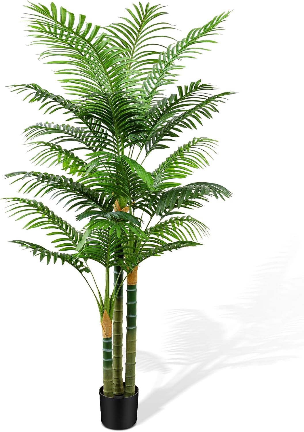 6ft Tall Golden Cane Artificial Tree Palm Outdoor, Large Artificial Plants Outdoor Faux Palm Tree with 3 Textured Trunks, Fake Tree for Indoor Outdoor Office Living Room Outside Patio