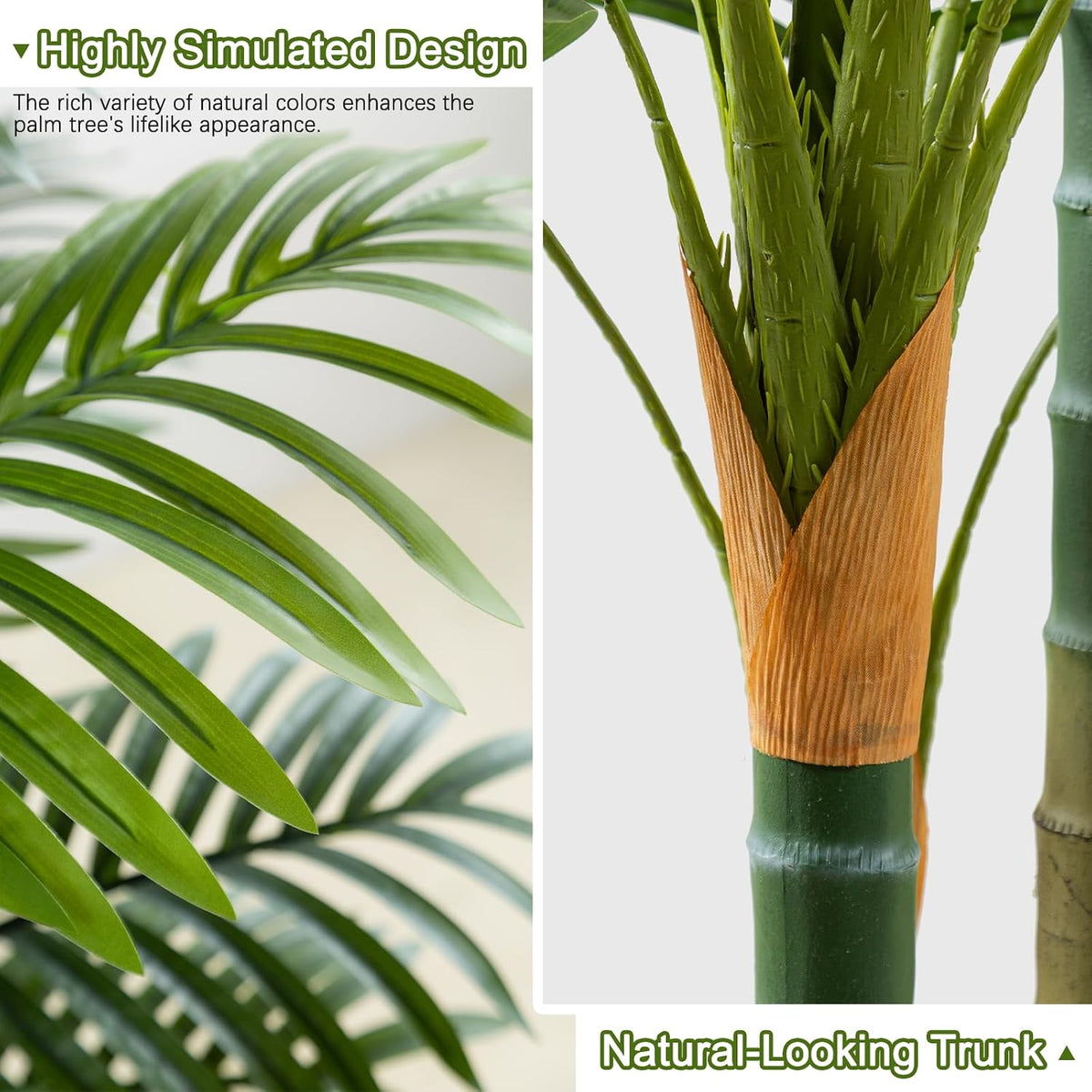 6ft Tall Golden Cane Artificial Tree Palm Outdoor, Large Artificial Plants Outdoor Faux Palm Tree with 3 Textured Trunks, Fake Tree for Indoor Outdoor Office Living Room Outside Patio