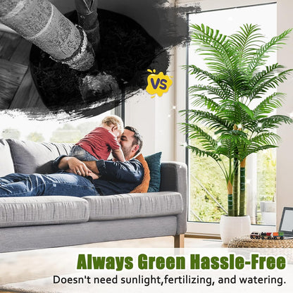 6ft Tall Golden Cane Artificial Tree Palm Outdoor, Large Artificial Plants Outdoor Faux Palm Tree with 3 Textured Trunks, Fake Tree for Indoor Outdoor Office Living Room Outside Patio