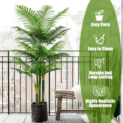 6ft Tall Golden Cane Artificial Tree Palm Outdoor, Large Artificial Plants Outdoor Faux Palm Tree with 3 Textured Trunks, Fake Tree for Indoor Outdoor Office Living Room Outside Patio