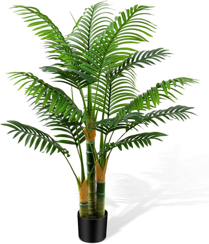 6ft Tall Golden Cane Artificial Tree Palm Outdoor, Large Artificial Plants Outdoor Faux Palm Tree with 3 Textured Trunks, Fake Tree for Indoor Outdoor Office Living Room Outside Patio