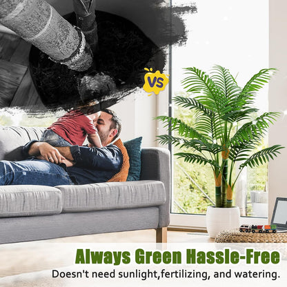 6ft Tall Golden Cane Artificial Tree Palm Outdoor, Large Artificial Plants Outdoor Faux Palm Tree with 3 Textured Trunks, Fake Tree for Indoor Outdoor Office Living Room Outside Patio