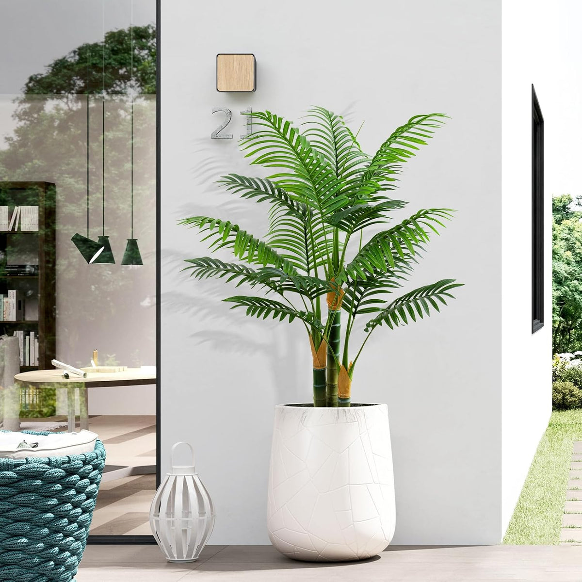 6ft Tall Golden Cane Artificial Tree Palm Outdoor, Large Artificial Plants Outdoor Faux Palm Tree with 3 Textured Trunks, Fake Tree for Indoor Outdoor Office Living Room Outside Patio