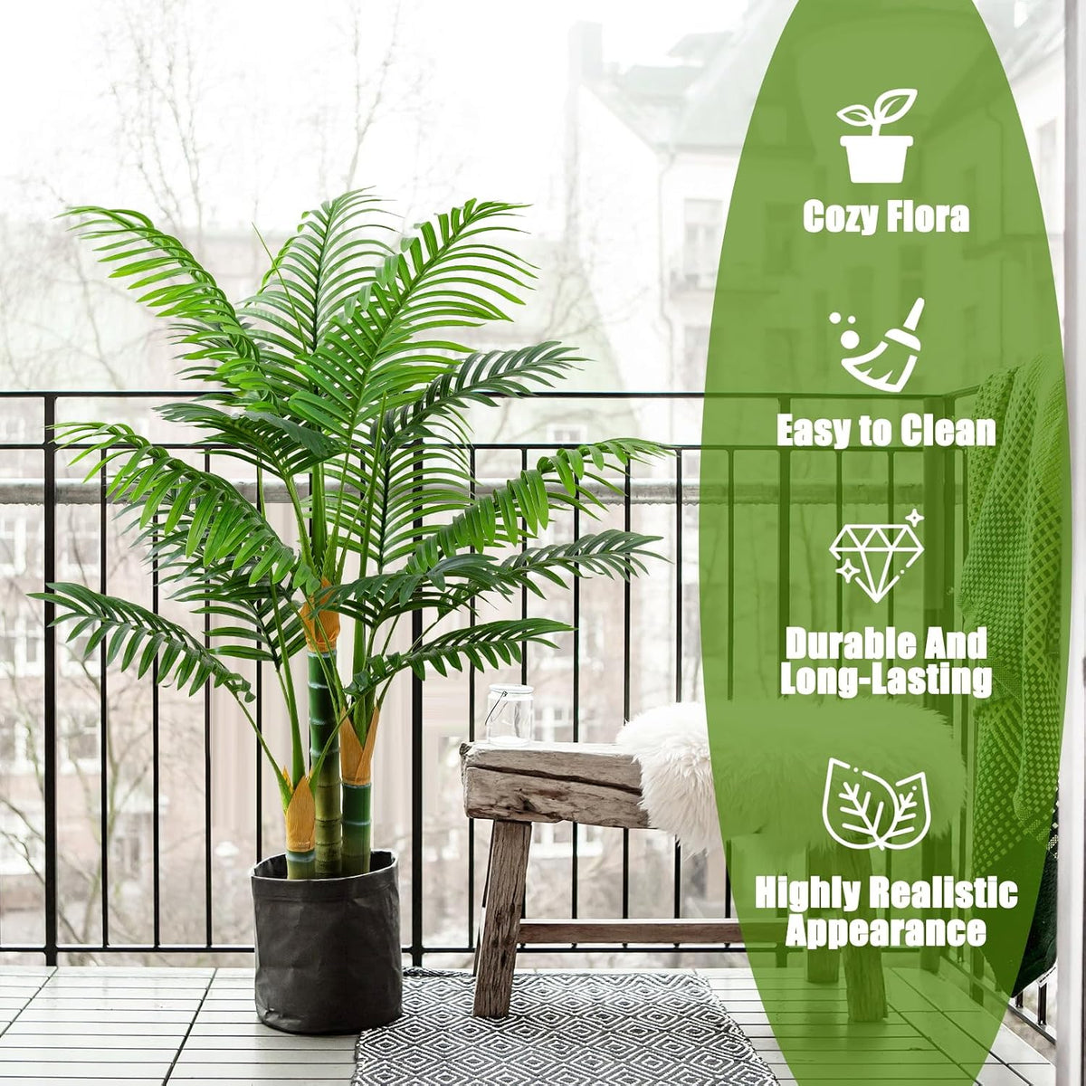6ft Tall Golden Cane Artificial Tree Palm Outdoor, Large Artificial Plants Outdoor Faux Palm Tree with 3 Textured Trunks, Fake Tree for Indoor Outdoor Office Living Room Outside Patio