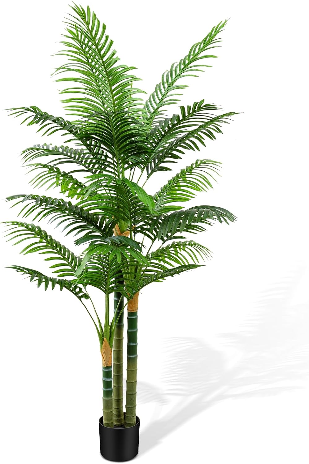 6ft Tall Golden Cane Artificial Tree Palm Outdoor, Large Artificial Plants Outdoor Faux Palm Tree with 3 Textured Trunks, Fake Tree for Indoor Outdoor Office Living Room Outside Patio