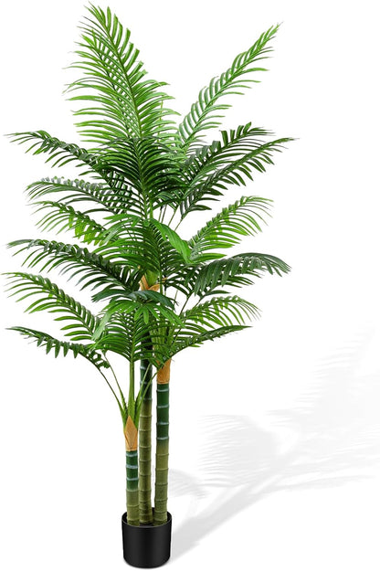 6ft Tall Golden Cane Artificial Tree Palm Outdoor, Large Artificial Plants Outdoor Faux Palm Tree with 3 Textured Trunks, Fake Tree for Indoor Outdoor Office Living Room Outside Patio