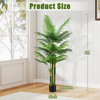 6ft Tall Golden Cane Artificial Tree Palm Outdoor, Large Artificial Plants Outdoor Faux Palm Tree with 3 Textured Trunks, Fake Tree for Indoor Outdoor Office Living Room Outside Patio