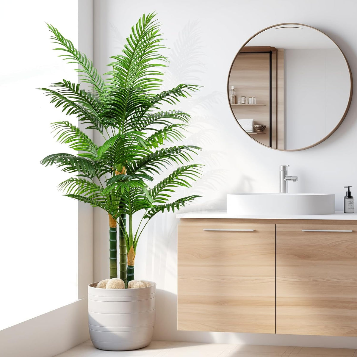 6ft Tall Golden Cane Artificial Tree Palm Outdoor, Large Artificial Plants Outdoor Faux Palm Tree with 3 Textured Trunks, Fake Tree for Indoor Outdoor Office Living Room Outside Patio
