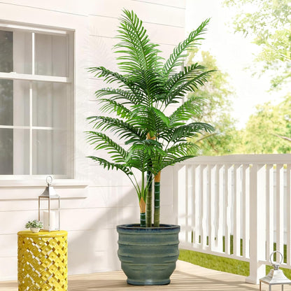 6ft Tall Golden Cane Artificial Tree Palm Outdoor, Large Artificial Plants Outdoor Faux Palm Tree with 3 Textured Trunks, Fake Tree for Indoor Outdoor Office Living Room Outside Patio