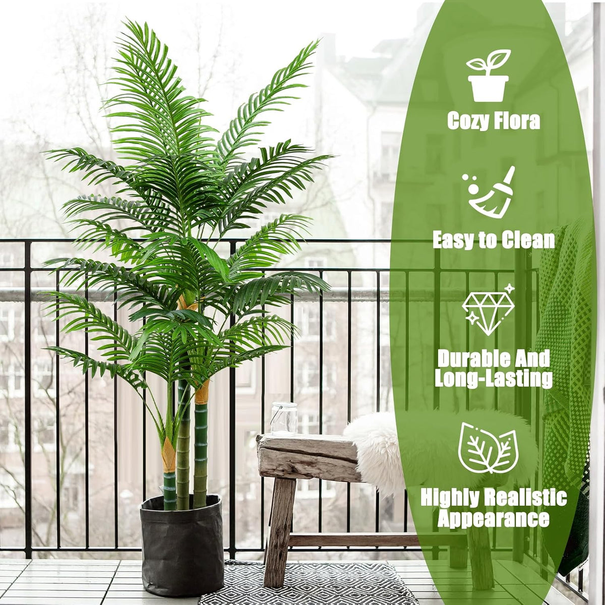 6ft Tall Golden Cane Artificial Tree Palm Outdoor, Large Artificial Plants Outdoor Faux Palm Tree with 3 Textured Trunks, Fake Tree for Indoor Outdoor Office Living Room Outside Patio