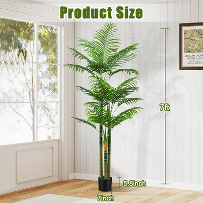 6ft Tall Golden Cane Artificial Tree Palm Outdoor, Large Artificial Plants Outdoor Faux Palm Tree with 3 Textured Trunks, Fake Tree for Indoor Outdoor Office Living Room Outside Patio