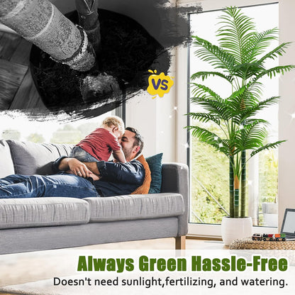 6ft Tall Golden Cane Artificial Tree Palm Outdoor, Large Artificial Plants Outdoor Faux Palm Tree with 3 Textured Trunks, Fake Tree for Indoor Outdoor Office Living Room Outside Patio
