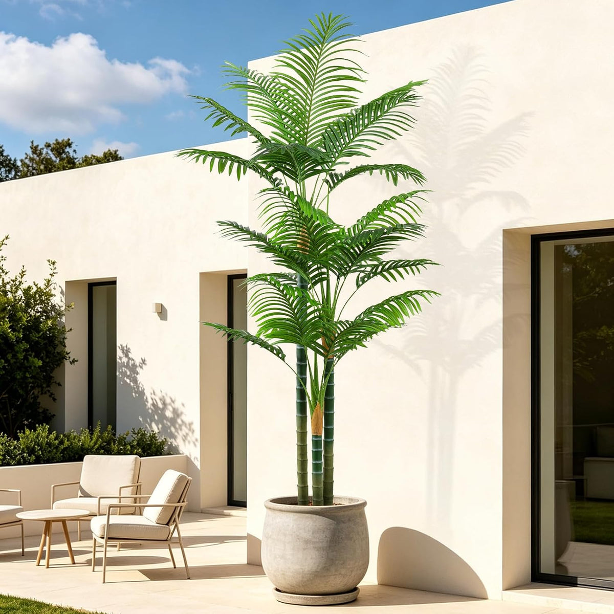 6ft Tall Golden Cane Artificial Tree Palm Outdoor, Large Artificial Plants Outdoor Faux Palm Tree with 3 Textured Trunks, Fake Tree for Indoor Outdoor Office Living Room Outside Patio