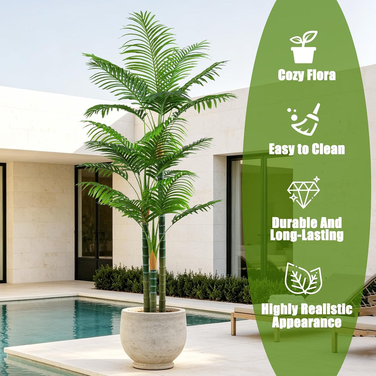 6ft Tall Golden Cane Artificial Tree Palm Outdoor, Large Artificial Plants Outdoor Faux Palm Tree with 3 Textured Trunks, Fake Tree for Indoor Outdoor Office Living Room Outside Patio