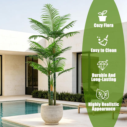 6ft Tall Golden Cane Artificial Tree Palm Outdoor, Large Artificial Plants Outdoor Faux Palm Tree with 3 Textured Trunks, Fake Tree for Indoor Outdoor Office Living Room Outside Patio