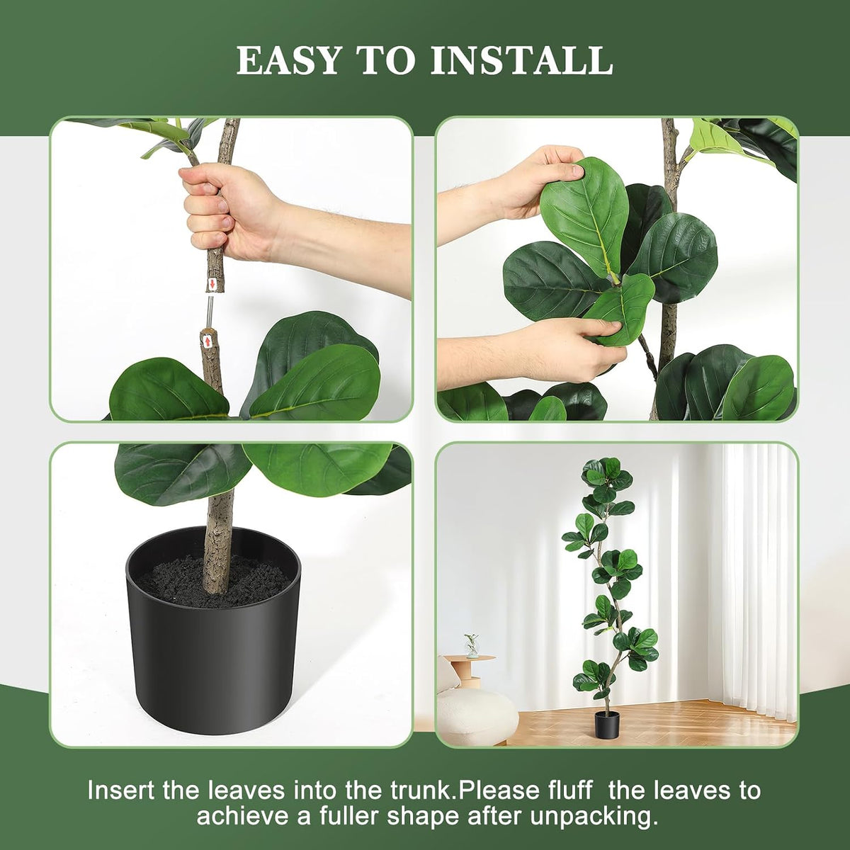 6 ft Artificial Fiddle Leaf Fig Tree with Black Nursery Planter