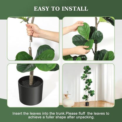 6 ft Artificial Fiddle Leaf Fig Tree with Black Nursery Planter