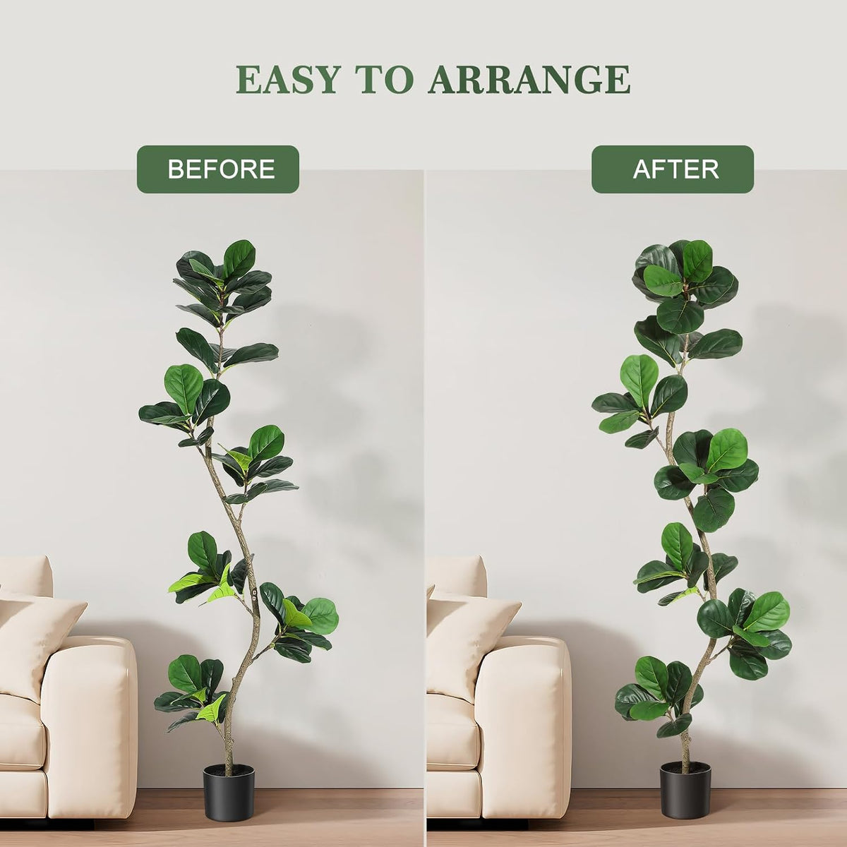 6 ft Artificial Fiddle Leaf Fig Tree with Black Nursery Planter