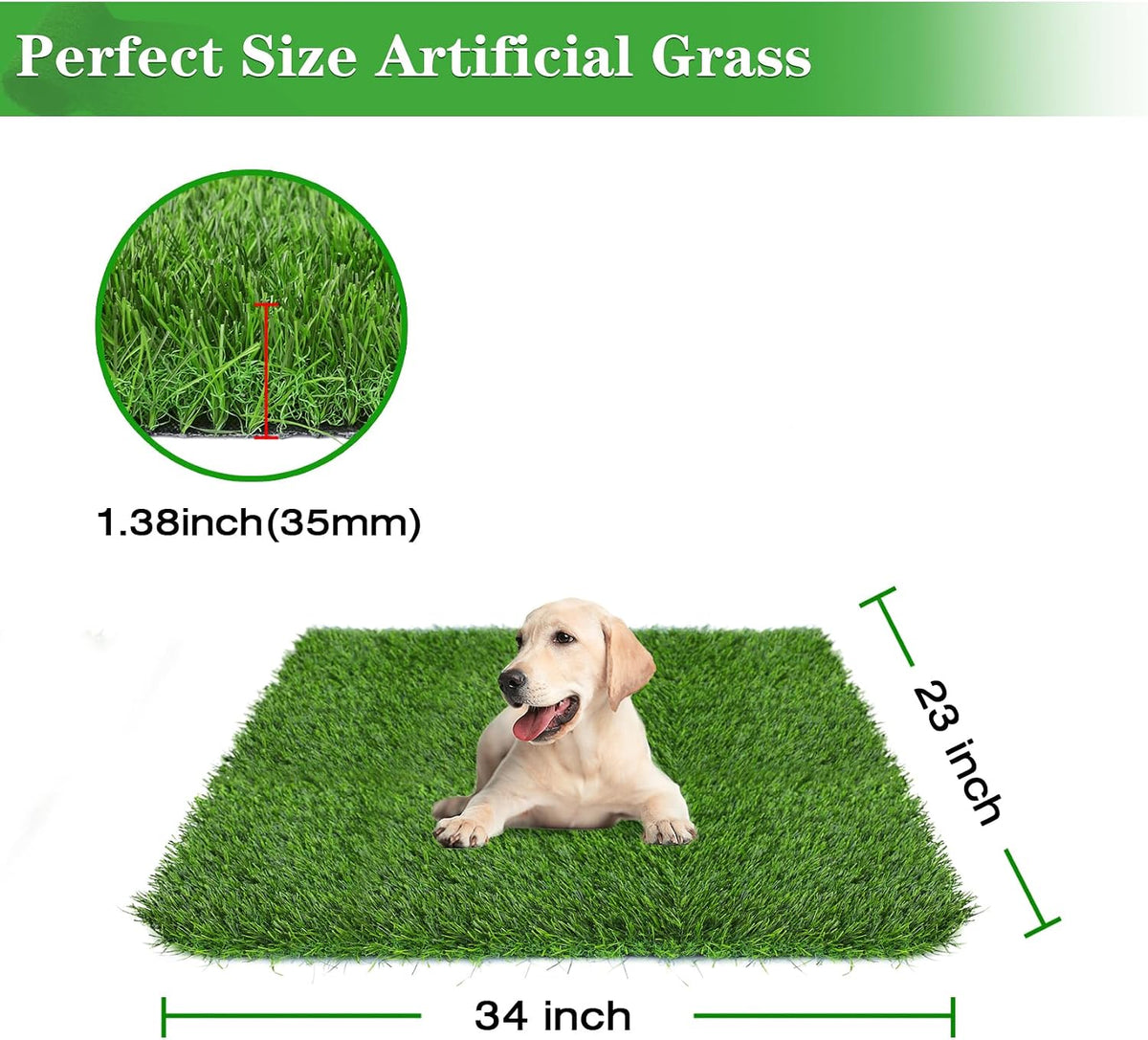 GLOBREEN 34" x 23" Fake Grass Pee Pad for Dogs Potty Training Turf Pets Mat - Easy to Clean with Drainage Holes - Indoor Outdoor Use