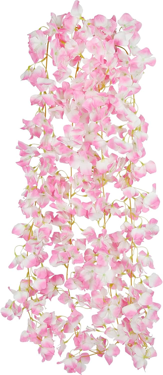 2 Pcs Artificial Bougainvillea Flowers Garland Fake Silk Bougainvilleas Vines Trailing Fuchsia Faux Hanging Flowers Plants Bougainvillea Artificial for Porch Wedding Arch Spring Summer Decor